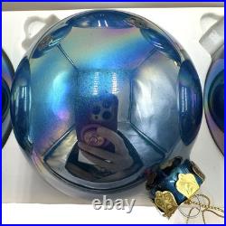 9 Jim Marvin Blue Iridescent Glass Ball Ornaments 4 Lot Taiwan