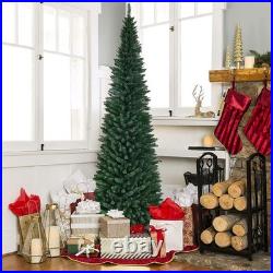 9' PVC Artificial Christmas Tree Holiday Decor Slim Pencil Tree Metal Stand