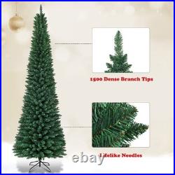 9' PVC Artificial Christmas Tree Holiday Decor Slim Pencil Tree Metal Stand
