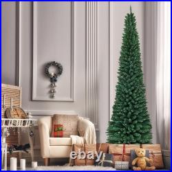 9' PVC Artificial Christmas Tree Holiday Decor Slim Pencil Tree Metal Stand