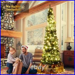 9' PVC Artificial Christmas Tree Holiday Decor Slim Pencil Tree Metal Stand