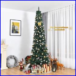 9' PVC Artificial Christmas Tree Holiday Decor Slim Pencil Tree Metal Stand
