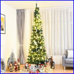 9' PVC Artificial Christmas Tree Holiday Decor Slim Pencil Tree Metal Stand