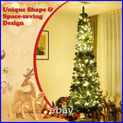 9' PVC Artificial Christmas Tree Holiday Decor Slim Pencil Tree Metal Stand