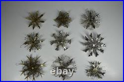 9 Vintage Aluminum Snowflake Christmas Tree Ornaments OOAK Handmade MCM Metal