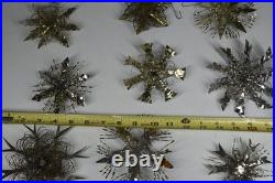9 Vintage Aluminum Snowflake Christmas Tree Ornaments OOAK Handmade MCM Metal