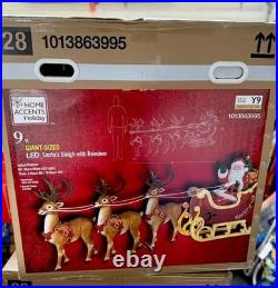 9 ft Giant Santa's Sleigh with Reindeer Holiday LED Yard Decoration UNIT IN HAND