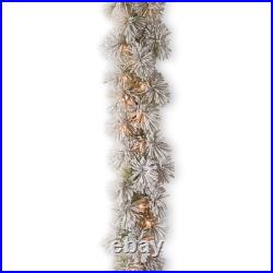 9 ft Pre-Lit Snowy Bristle Pine Artificial Christmas Garland, Christmas Decor