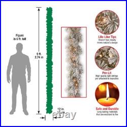 9 ft Pre-Lit Snowy Bristle Pine Artificial Christmas Garland, Christmas Decor