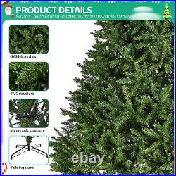 9ft Artificial Christmas Tree Folding Stand, PVC Xmas Tree with3655 Branch Tips