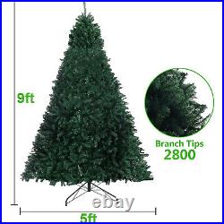9ft Artificial Pre-lit Christmas Tree with 2800 Tips Green Hinged Bushy Tree HOT