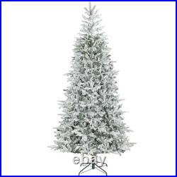 9ft Prelit Snow Flocked Christmas Tree with Remote Hinged Pine Christmas Tree