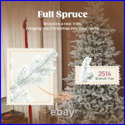 9ft Prelit Snow Flocked Christmas Tree with Remote Hinged Pine Christmas Tree