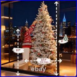 9ft Prelit Snow Flocked Christmas Tree with Remote Hinged Pine Christmas Tree