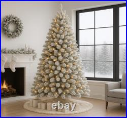 9ft Prelit Snow Flocked Christmas Tree with Remote Hinged Pine PREMIUM quality 9ft Prelit Snow Flocked Christmas Tree with Remote Hinged Pine PREMIUM quality