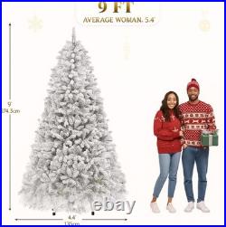 9ft Prelit Snow Flocked Christmas Tree with Remote Hinged Pine PREMIUM quality 9ft Prelit Snow Flocked Christmas Tree with Remote Hinged Pine PREMIUM quality