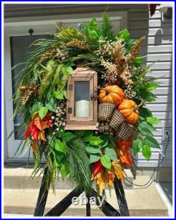 AUTUMN DAYS Fall Farmhouse Pumpkins Lantern Rustic Country PREM 33L Door Wreath