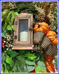 AUTUMN DAYS Fall Farmhouse Pumpkins Lantern Rustic Country PREM 33L Door Wreath