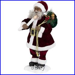 African American Animated and Musical Santa Claus with Lighted Candle Christmas