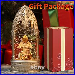 Angel Snow Globe Christmas Decorations Lantern, Glittering Lighted Plug-In, 3 AA