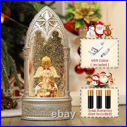 Angel Snow Globe Christmas Decorations Lantern, Glittering Lighted Plug-In, 3 AA