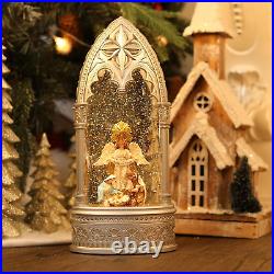 Angel Snow Globe Christmas Decorations Lantern, Glittering Lighted Plug-In, 3 AA