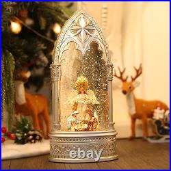 Angel Snow Globe Christmas Decorations Lantern, Glittering Lighted Plug-In, 3 AA