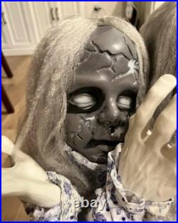 Animated Haunted Twin Dolls 34in Halloween Prop Sound Motion Activated Decor