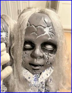 Animated Haunted Twin Dolls 34in Halloween Prop Sound Motion Activated Decor