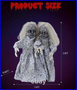 Animated Haunted Twin Dolls 34in Halloween Prop Sound Motion Activated Decor