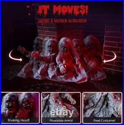 Animated Haunted Twin Dolls 34in Halloween Prop Sound Motion Activated Decor
