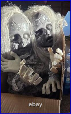 Animated Haunted Twin Dolls 34in Halloween Prop Sound Motion Activated Decor