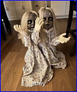 Animated Haunted Twin Dolls 34in Halloween Prop Sound Motion Activated Decor