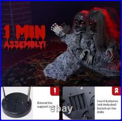 Animated Haunted Twin Dolls 34in Halloween Prop Sound Motion Activated Decor