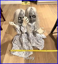 Animated Haunted Twin Dolls 34in Halloween Prop Sound Motion Activated Decor