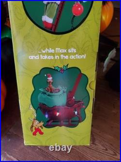 Animated Musical LED Grinch Utility Sleigh Christmas Tree Side Decor. New