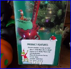 Animated Musical LED Grinch Utility Sleigh Christmas Tree Side Decor. New