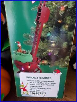 Animated Musical LED Grinch Utility Sleigh Christmas Tree Side Decor. New