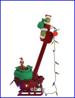 Animated Musical LED Grinch Utility Sleigh Christmas Tree Side Decor. New