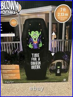 Animated Vampire Inflatable Time for a Coffin Break 7 Ft LED Lights Halloween