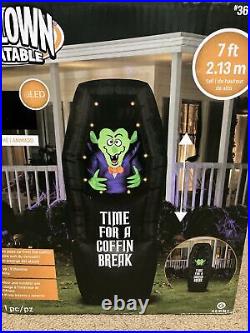 Animated Vampire Inflatable Time for a Coffin Break 7 Ft LED Lights Halloween