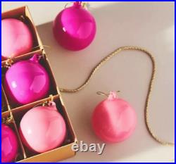 Anthropologie 2 Opaque Glass Ball Ornaments Bauble Set 12 Pink Glitterville NEW