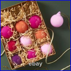 Anthropologie 2 Opaque Glass Ball Ornaments Bauble Set 12 Pink Glitterville NEW