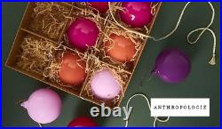 Anthropologie 2 Opaque Glass Ball Ornaments Bauble Set 12 Pink Glitterville NEW