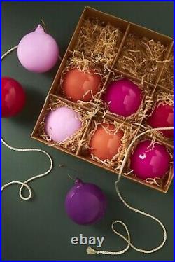 Anthropologie 3 Glass Opaque Ball Ornament Set of 9 Christmas Warm Pink Purple