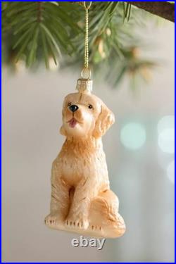 Anthropologie Dog Goldendoodle Glass Ornament Glitter Poland Christmas Cream NEW