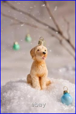 Anthropologie Dog Goldendoodle Glass Ornament Glitter Poland Christmas Cream NEW