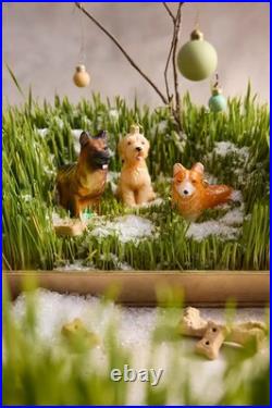 Anthropologie Dog Goldendoodle Glass Ornament Glitter Poland Christmas Cream NEW