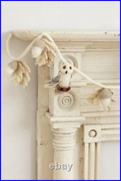 Anthropologie Garland FELTED OWL Leaves Holiday Wool Neutral Ivory Rope 6' NWT