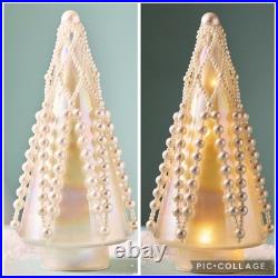Anthropologie Glass PEARL Holiday CHRISTMAS Tree Decorative IVORY AB TALL LIGHTS